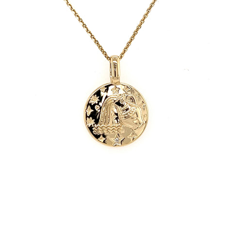 Aquarius Zodiac Sign Charm in 9kt gold with Diamond -  Paddington Jeweller - Ojco