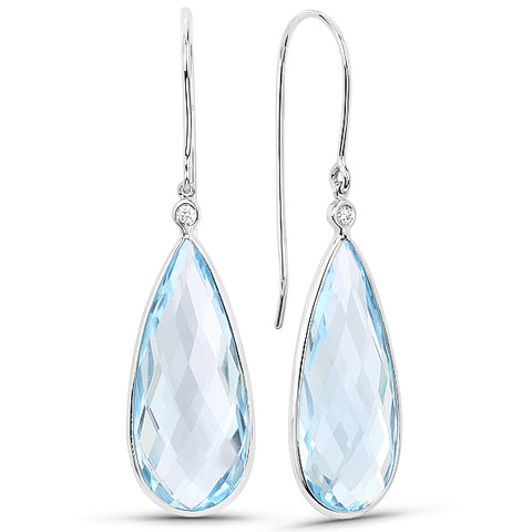 9kt White Gold 22.95CT Pear Shape Cut Blue Topaz Drop Earrings with diamond -  Paddington Jeweller - Ojco