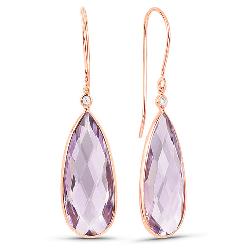 17.16CT Pink Amethyst Pear Shape  Drop Earrings in 9kt Rose Gold with diamond -  Paddington Jeweller - Ojco