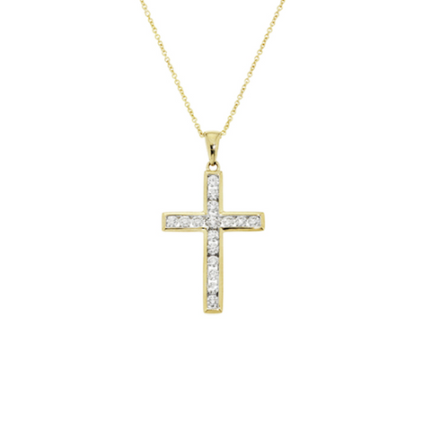 0.15CT DIAMOND BEZEL CROSS in yellow gold with matching chain
