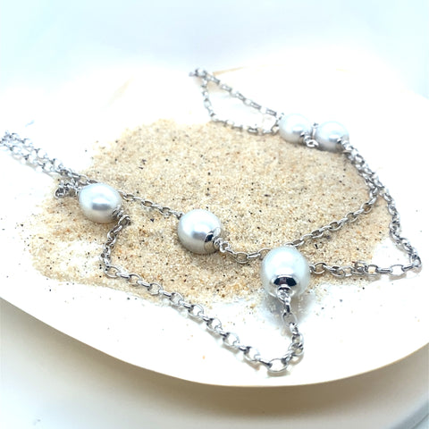 AUTORE  9-10mm White South Sea Pearl Necklace in Sterling Silver -  Paddington Jeweller - Ojco