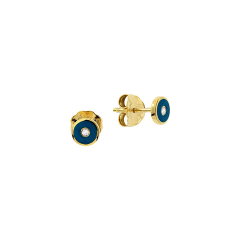 Diamond and Blue Enamel Stud Earrings in 10kt Yellow Gold -  Paddington Jeweller - OJ Co