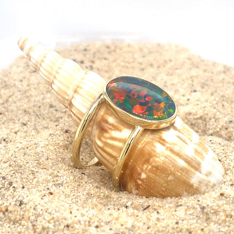 colourful opal ring yellow gold
