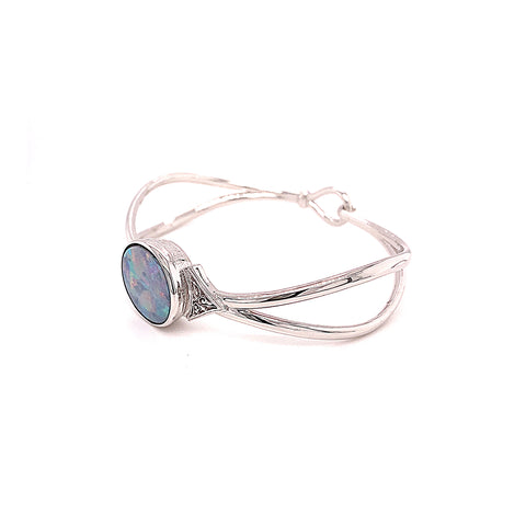 Custom Made  for Polly - Doublet Opal bangle in Sterling Silver(customer supply Opal in original bezel) -  Paddington Jeweller - OJ Co
