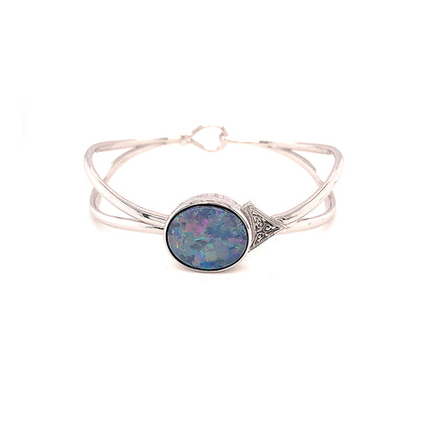 Custom Made  for Polly - Doublet Opal bangle in Sterling Silver(customer supply Opal in original bezel) -  Paddington Jeweller - OJ Co