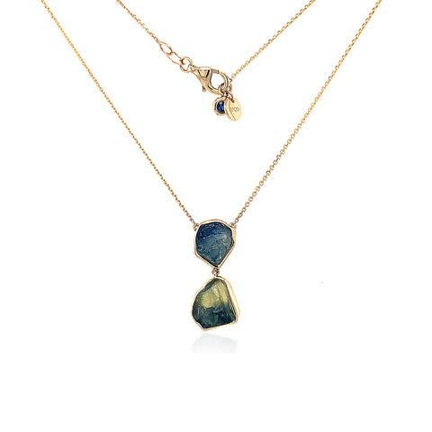 OJCO 2 Tier Rough Sapphire Drop Necklace in 9kt Yellow Gold -  Paddington Jeweller - OJ Co