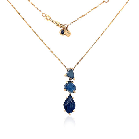 OJCO 3 Tier Rough Sapphire Drop Necklace in 9kt Yellow Gold -  Paddington Jeweller - OJ Co