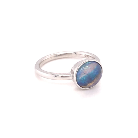Custom Made for Rosie O'Brien-Black Opal Ring set in Rhodium coated 18kt gold(original bezel)and silver(band) -  Paddington Jeweller - OJ Co