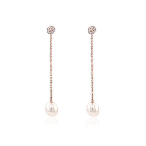 AUTORE 9mm White Circle South Sea Pearl and Black Diamond Drop Earrings in Rose Gold Plated Sterling Silver -  Paddington Jeweller - OJ Co