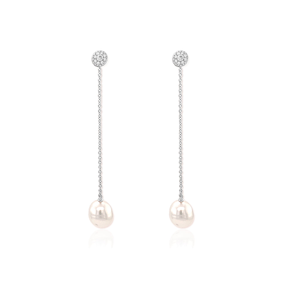 AUTORE 9mm White Button South Sea Pearl and Diamond Drop Earrings in Sterling Silver -  Paddington Jeweller - OJ Co