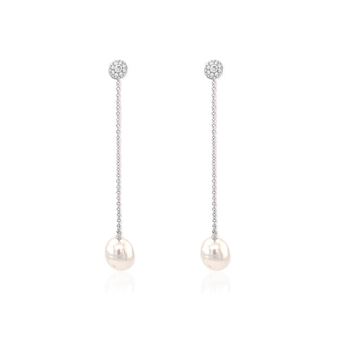 AUTORE 9mm White Button South Sea Pearl and Diamond Drop Earrings in Sterling Silver -  Paddington Jeweller - OJ Co