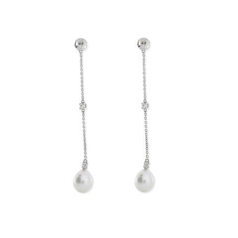 Autore 9mm White South Sea Pearl and 0.39ct Diamond Drop Earrings in Sterling Silver -  Paddington Jeweller - OJ Co