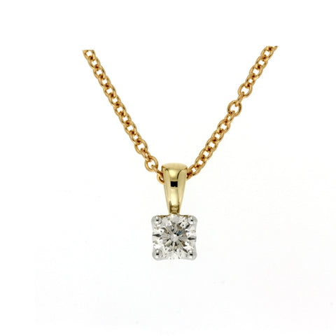 Diamond 4 claw pendant with 1.00ct diamond in 18kt yellow gold and chain -  Paddington Jeweller - OJ Co