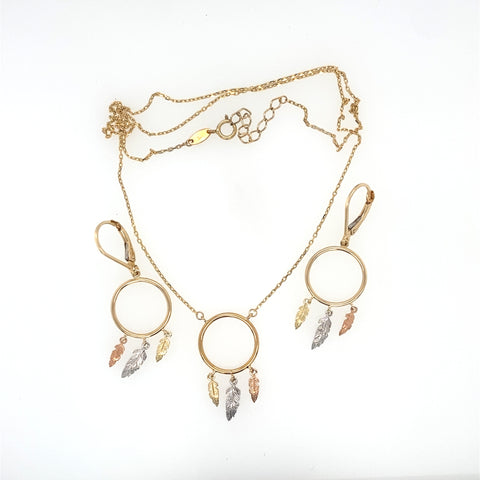 9kt Yellow, White & Rose Gold Circle with Feathers Drop Earrings -  Paddington Jeweller - Ojco