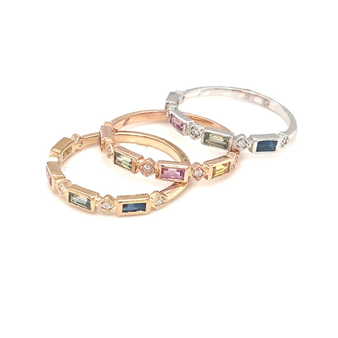 Multi Gemstone Baguette Ring in 9kt White Gold -  Paddington Jeweller - OJ Co