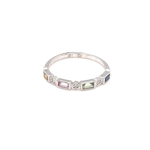 Multi Gemstone Baguette Ring in 9kt White Gold -  Paddington Jeweller - OJ Co