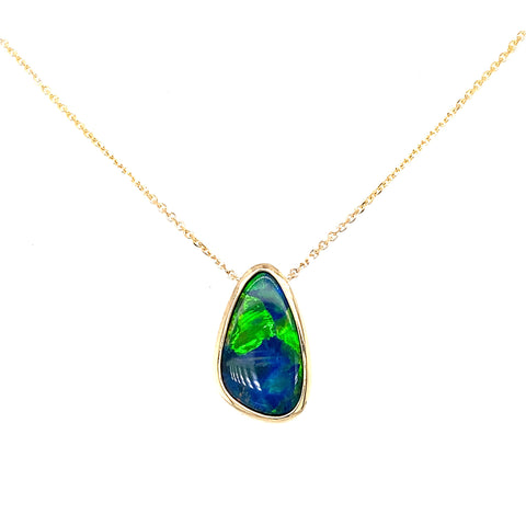 Custom made - 9kt Yellow Gold Boulder Doublet Opal Necklace -  Paddington Jeweller - OJ Co