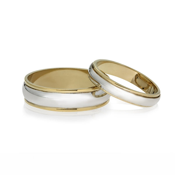 Ladies gold wedding ring- machined bi-tone band -  Paddington Jeweller - OJ Co
